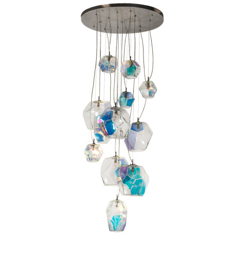 Meyda Lighting Kalos Eidos 36" 12-Light Nickel Cascading Pendant Light With Multi-Colored Iridescent Shade Glass