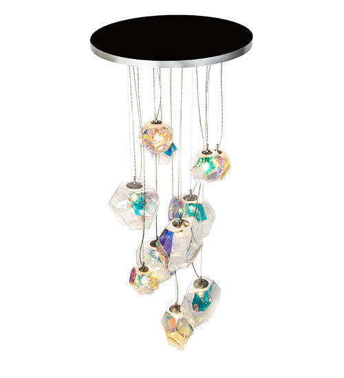 Meyda Lighting Kalos Eidos 36" 12-Light Nickel Cascading Pendant Light With Multi-Colored Iridescent Shade Glass
