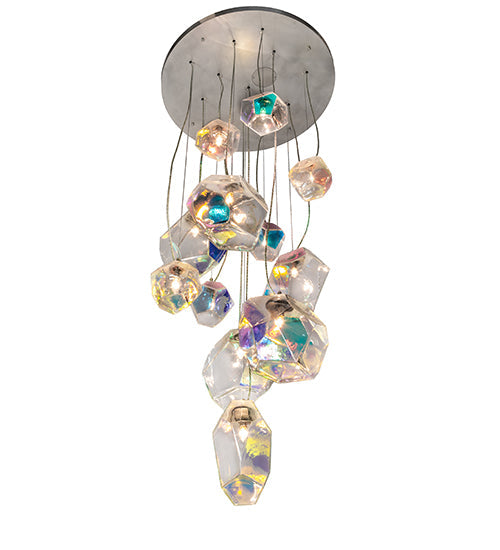 Meyda Lighting Kalos Eidos 36" 12-Light Nickel Cascading Pendant Light With Multi-Colored Iridescent Shade Glass