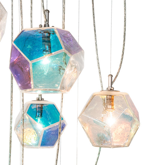 Meyda Lighting Kalos Eidos 36" 12-Light Nickel Cascading Pendant Light With Multi-Colored Iridescent Shade Glass