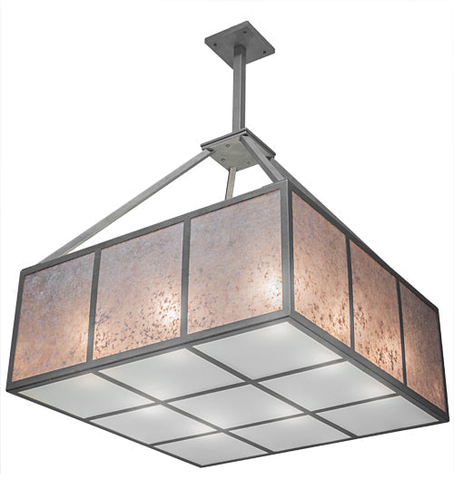 Meyda Lighting Kaplan 60" 8-Light Smoke Pendant Light With Silver Mica & Frosted Shade Glass