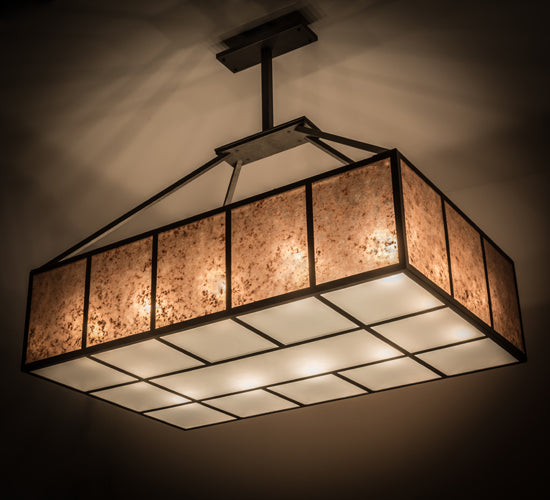Meyda Lighting Kaplan 66" 12-Light Smoke Pendant Light With Silver Mica & Frosted Shade Glass
