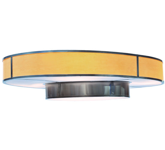 Meyda Lighting Katerine 100" 16-Light Nickel Oblong Flush Mount Light With Faux Maplewood & Statuario Idalight Shade