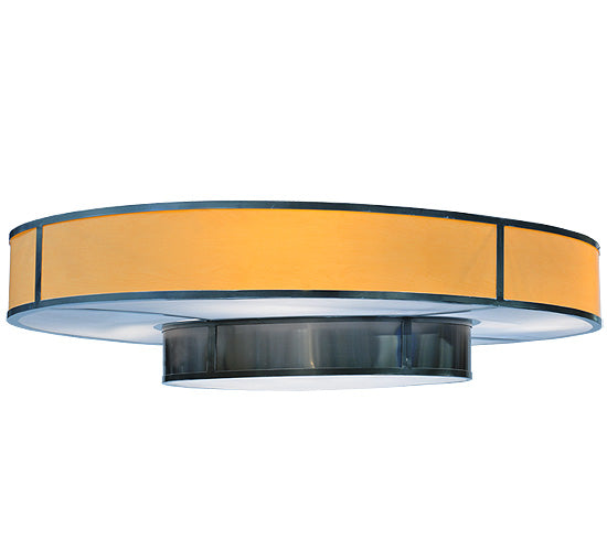 Meyda Lighting Katerine 100" 16-Light Nickel Oblong Flush Mount Light With Faux Maplewood & Statuario Idalight Shade