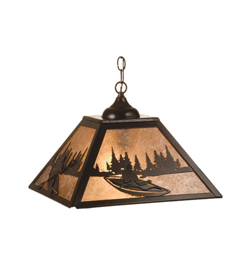 Meyda Lighting Kayak on Lake 16"Sq 2-Light Timeless Bronze Pendant Light With Silver Mica Shade Glass
