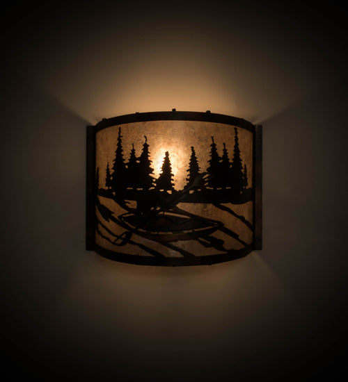Meyda Lighting Kayaker 12" Dark Burnished Antique Copper Wall Sconce With Silver Mica Shade Glass