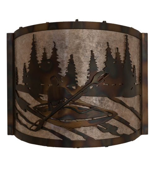 Meyda Lighting Kayaker 12" Dark Burnished Antique Copper Wall Sconce With Silver Mica Shade Glass