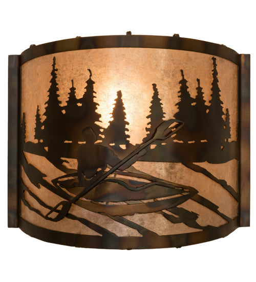 Meyda Lighting Kayaker 12" Dark Burnished Antique Copper Wall Sconce With Silver Mica Shade Glass