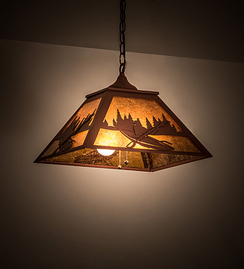 Meyda Lighting Kayaker 22" 2-Light Rust Pendant Light With Amber Mica Shade Glass