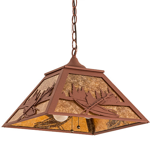 Meyda Lighting Kayaker 22" 2-Light Rust Pendant Light With Amber Mica Shade Glass