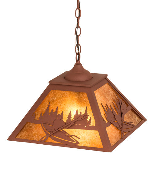 Meyda Lighting Kayaker 22" 2-Light Rust Pendant Light With Amber Mica Shade Glass