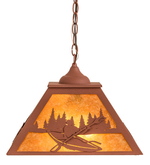 Meyda Lighting Kayaker 22" 2-Light Rust Pendant Light With Amber Mica Shade Glass