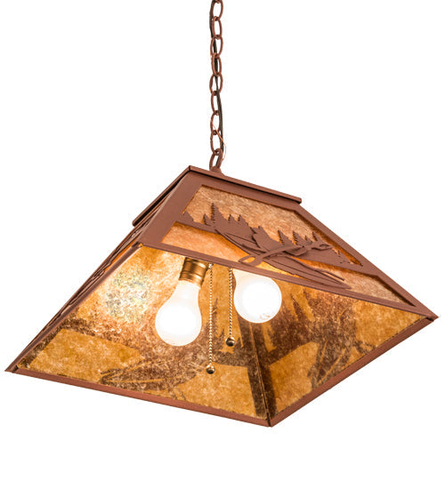 Meyda Lighting Kayaker 22" 2-Light Rust Pendant Light With Amber Mica Shade Glass