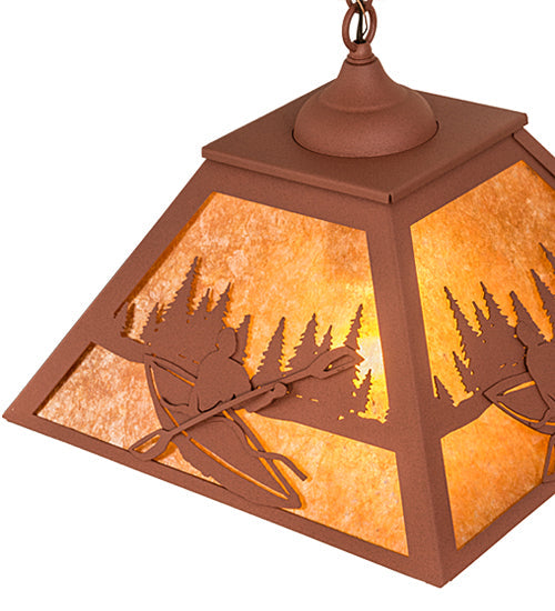 Meyda Lighting Kayaker 22" 2-Light Rust Pendant Light With Amber Mica Shade Glass