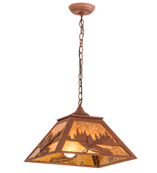 Meyda Lighting Kayaker 22" 2-Light Rust Pendant Light With Amber Mica Shade Glass