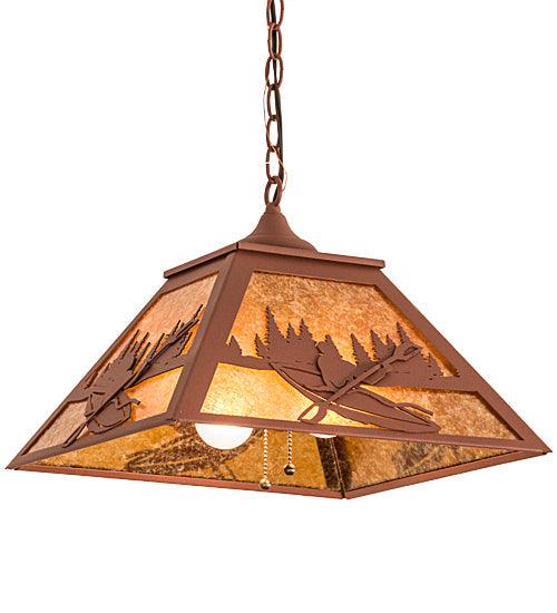 Meyda Lighting Kayaker 22" 2-Light Rust Pendant Light With Amber Mica Shade Glass