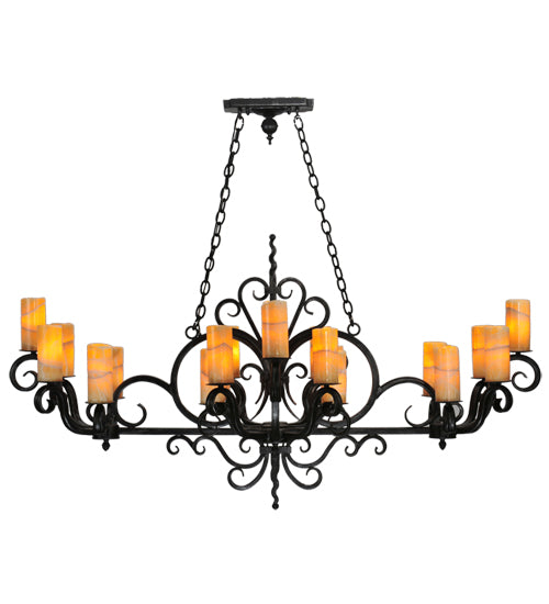 Meyda Lighting Kean 60" 20-Light Blackwash Chandelier With Amber Cylindres Shade Glass