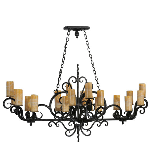 Meyda Lighting Kean 60" 20-Light Blackwash Chandelier With Amber Cylindres Shade Glass