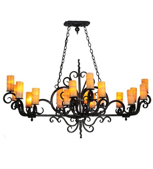 Meyda Lighting Kean 60" 20-Light Blackwash Chandelier With Amber Cylindres Shade Glass