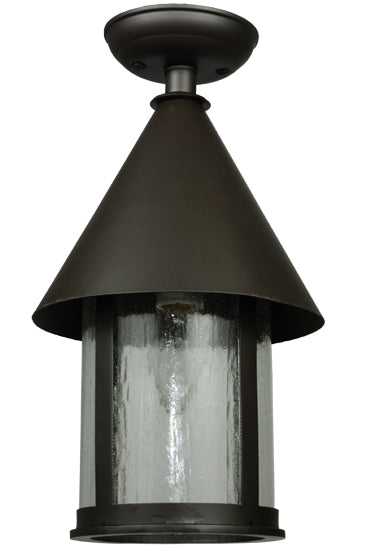 Meyda Lighting Keebler 9" Craftsman Brown Flush Mount Light With Clear Seeded Shade Glass