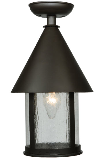 Meyda Lighting Keebler 9" Craftsman Brown Flush Mount Light With Clear Seeded Shade Glass