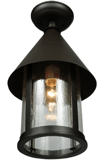 Meyda Lighting Keebler 9" Craftsman Brown Flush Mount Light With Clear Seeded Shade Glass