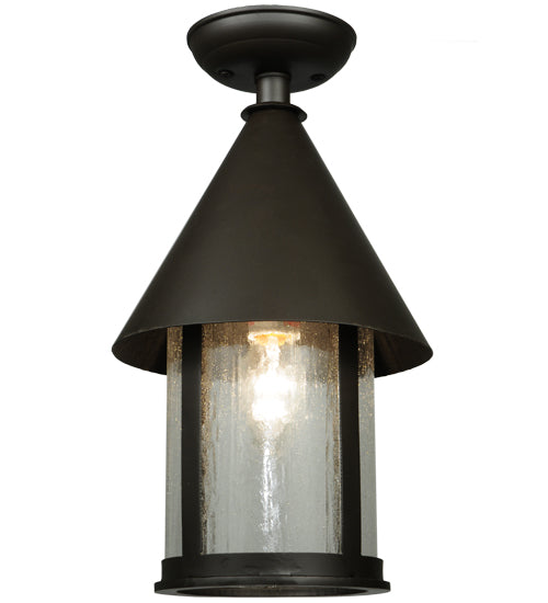 Meyda Lighting Keebler 9" Craftsman Brown Flush Mount Light With Clear Seeded Shade Glass