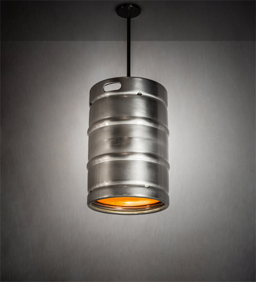 Meyda Lighting Keg 16" Stainless Steel Pendant Light With Amber Shade