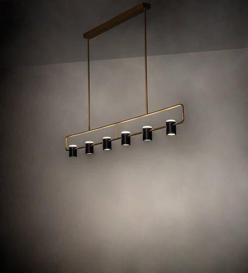Meyda Lighting Kellen 72" LED Goldtastic & Flat Black Island Pendant Light With Clear Seeded Glass & Statuario Idalight Shade