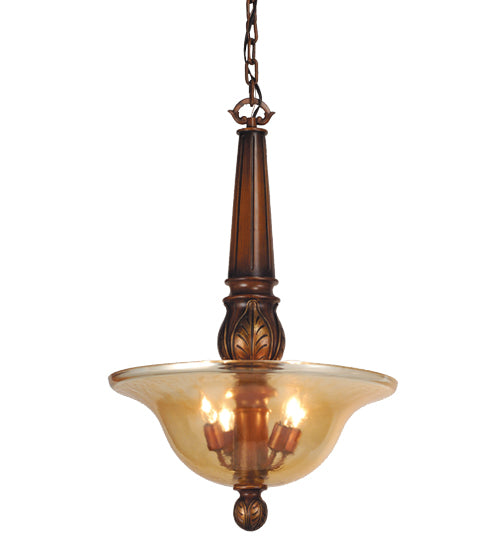 Meyda Lighting Kendall 20" 4-Light Portsmouth Cherry Inverted Pendant Light With Pale Amber Shade Glass