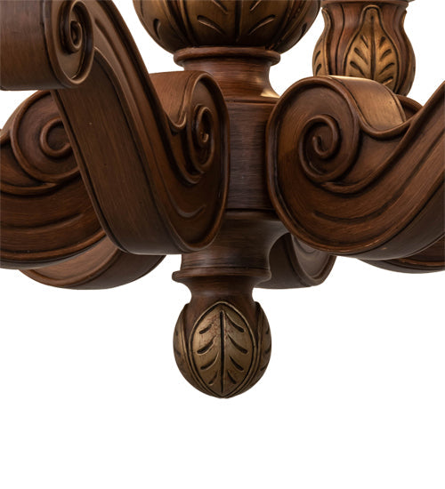 Meyda Lighting Kendall 30" 6-Light Antique Cherry Chandelier With Pale Amber Shade Glass