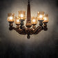 Meyda Lighting Kendall 30" 6-Light Antique Cherry Chandelier With Pale Amber Shade Glass