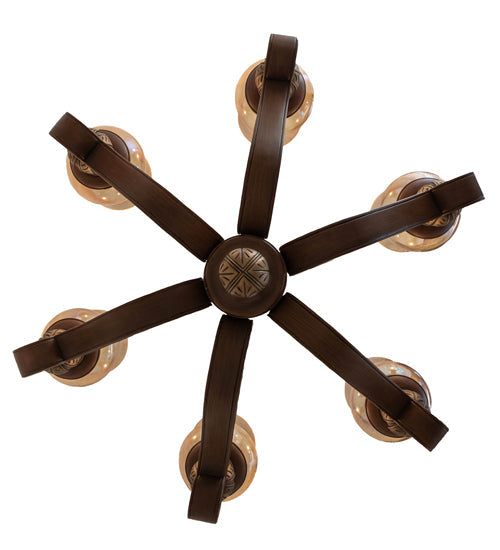 Meyda Lighting Kendall 30" 6-Light Antique Cherry Chandelier With Pale Amber Shade Glass