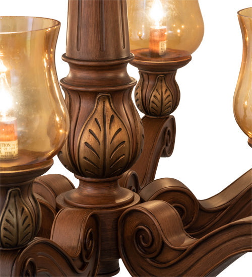 Meyda Lighting Kendall 30" 6-Light Antique Cherry Chandelier With Pale Amber Shade Glass