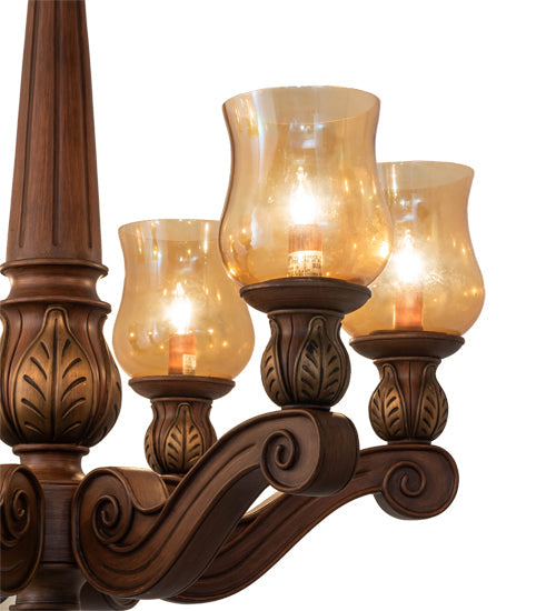 Meyda Lighting Kendall 30" 6-Light Antique Cherry Chandelier With Pale Amber Shade Glass