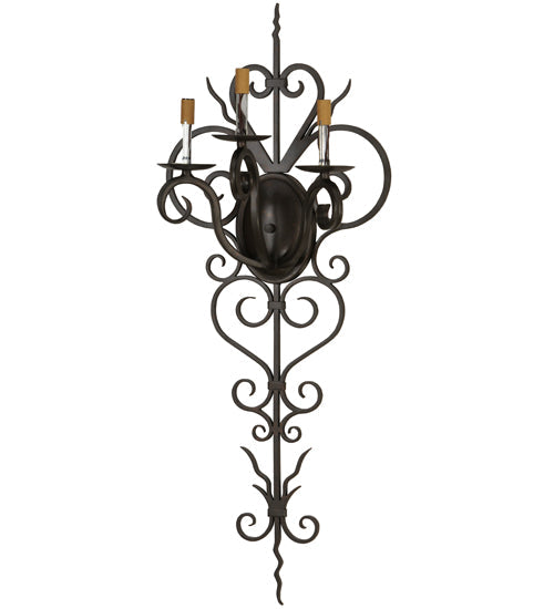 Meyda Lighting Kenna 14" 3-Light Gilded Tobacco Wall Sconce With Ivory Faux Candlelight
