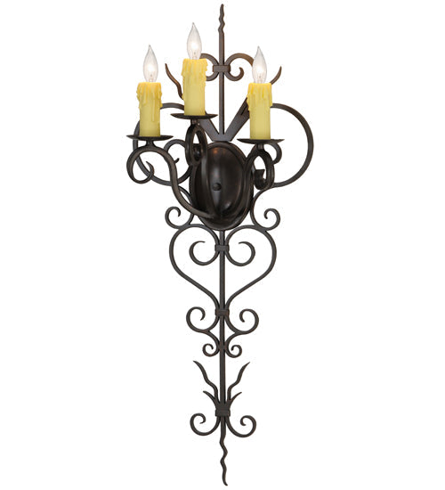 Meyda Lighting Kenna 14" 3-Light Gilded Tobacco Wall Sconce With Ivory Faux Candlelight
