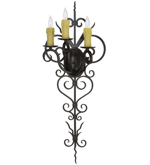Meyda Lighting Kenna 14" 3-Light Gilded Tobacco Wall Sconce With Ivory Faux Candlelight
