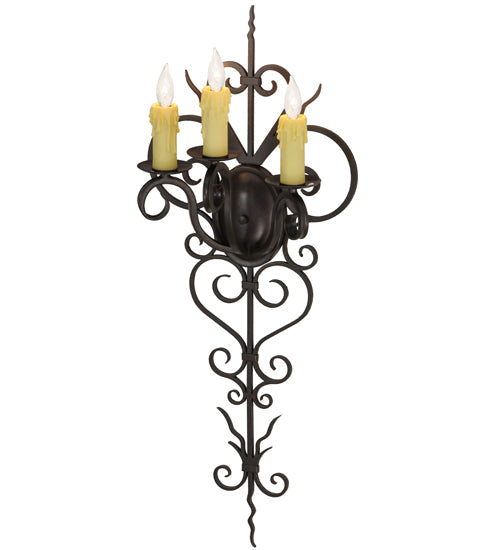 Meyda Lighting Kenna 14" 3-Light Gilded Tobacco Wall Sconce With Ivory Faux Candlelight