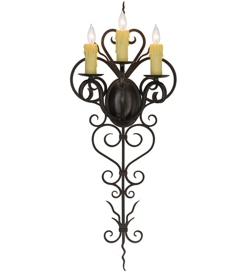Meyda Lighting Kenna 14" 3-Light Gilded Tobacco Wall Sconce With Ivory Faux Candlelight