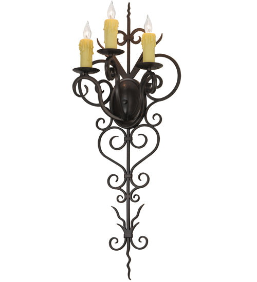 Meyda Lighting Kenna 14" 3-Light Gilded Tobacco Wall Sconce With Ivory Faux Candlelight