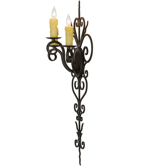 Meyda Lighting Kenna 14" 3-Light Gilded Tobacco Wall Sconce With Ivory Faux Candlelight