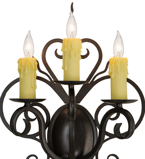 Meyda Lighting Kenna 14" 3-Light Gilded Tobacco Wall Sconce With Ivory Faux Candlelight