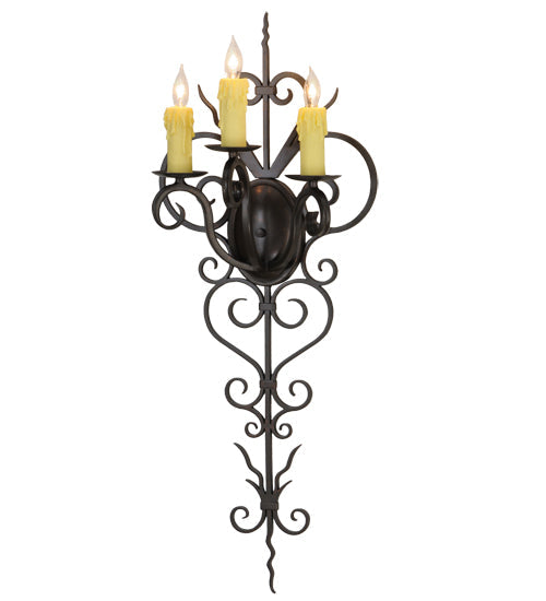 Meyda Lighting Kenna 14" 3-Light Gilded Tobacco Wall Sconce With Ivory Faux Candlelight