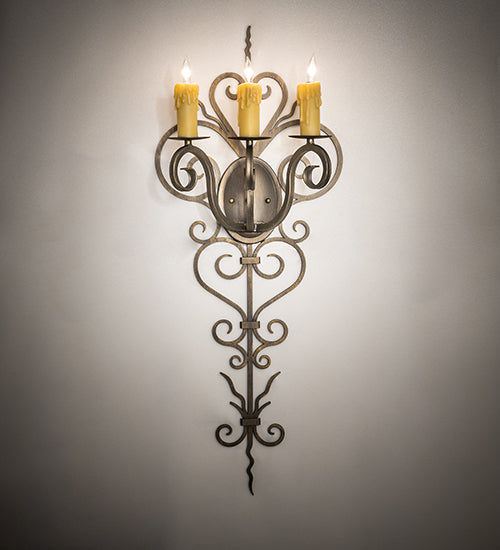 Meyda Lighting Kenna 15" 3-Light Antique Brass Wall Sconce With Ivory Faux Candlelight