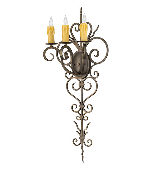 Meyda Lighting Kenna 15" 3-Light Antique Brass Wall Sconce With Ivory Faux Candlelight