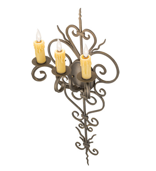 Meyda Lighting Kenna 15" 3-Light Antique Brass Wall Sconce With Ivory Faux Candlelight