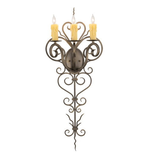 Meyda Lighting Kenna 15" 3-Light Antique Brass Wall Sconce With Ivory Faux Candlelight