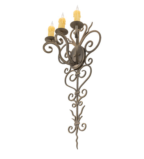 Meyda Lighting Kenna 15" 3-Light Antique Brass Wall Sconce With Ivory Faux Candlelight