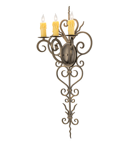 Meyda Lighting Kenna 15" 3-Light Antique Brass Wall Sconce With Ivory Faux Candlelight